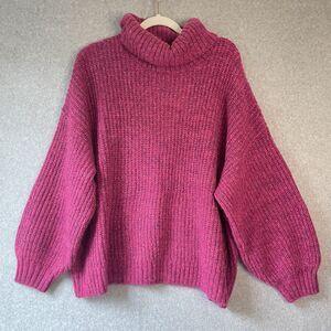 OLD NAVY Pullover Turtleneck Chunky Knit Sweater Women XXL Hot Pink Wool Blend
